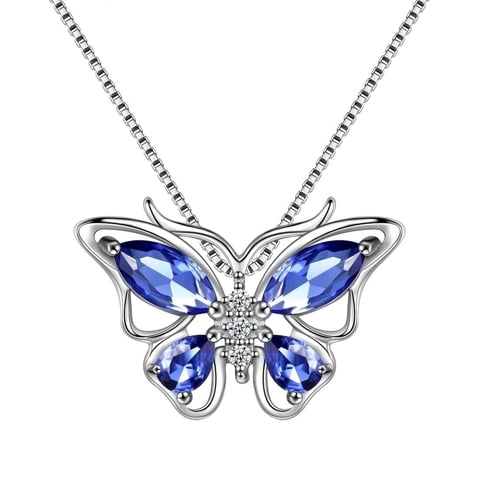 December Birthstone Tanzanite Blue Butterfly Necklaces 925 Sterling Silver Pendant Jewelry Christmas Birthday Mother's Day Gift for Women Wife
