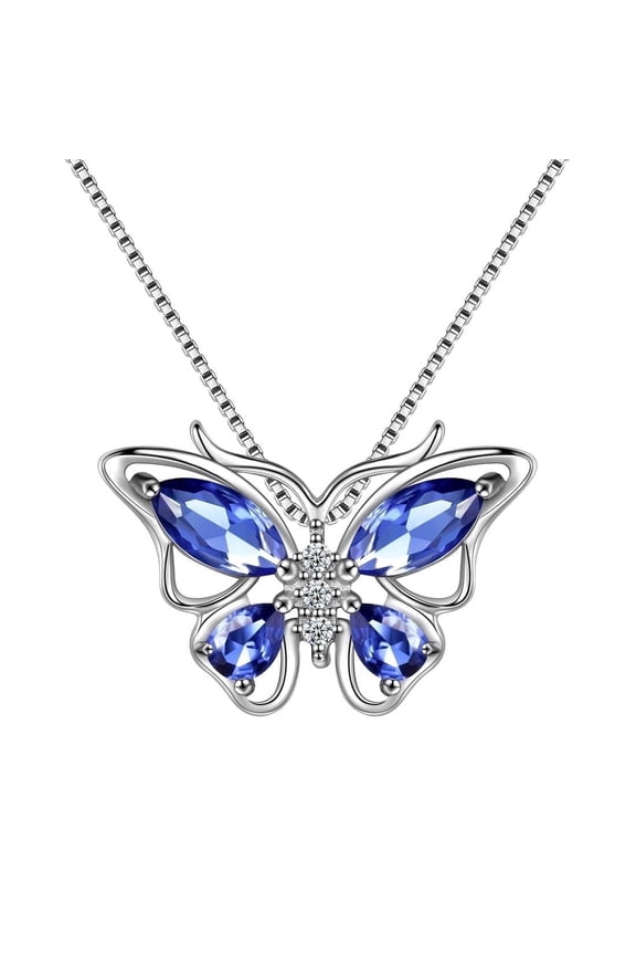 December Birthstone Tanzanite Blue Butterfly Necklaces 925 Sterling Silver Pendant Jewelry Christmas Birthday Mother's Day Gift for Women Wife