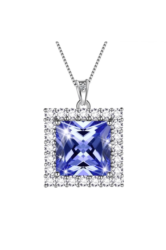 6 Carat December Birthstone Necklace Tanzanite Pendant Princess Cut Blue CZ 925 Sterling Silver Jewelry Women Mother Christmas Birthday Gifts Juwaliy