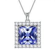 6 Carat December Birthstone Necklace Tanzanite Pendant Princess Cut Blue CZ 925 Sterling Silver Jewelry Women Mother Christmas Birthday Gifts Juwaliy