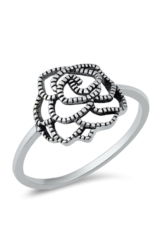 Sterling Silver Decorated Flower Outline Ring Size 6