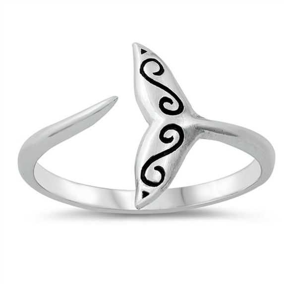 Sterling Silver Decorated Whale Tail Ring Size 5