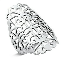 Sterling Silver Delicate Filigree Statement Ring Size 10