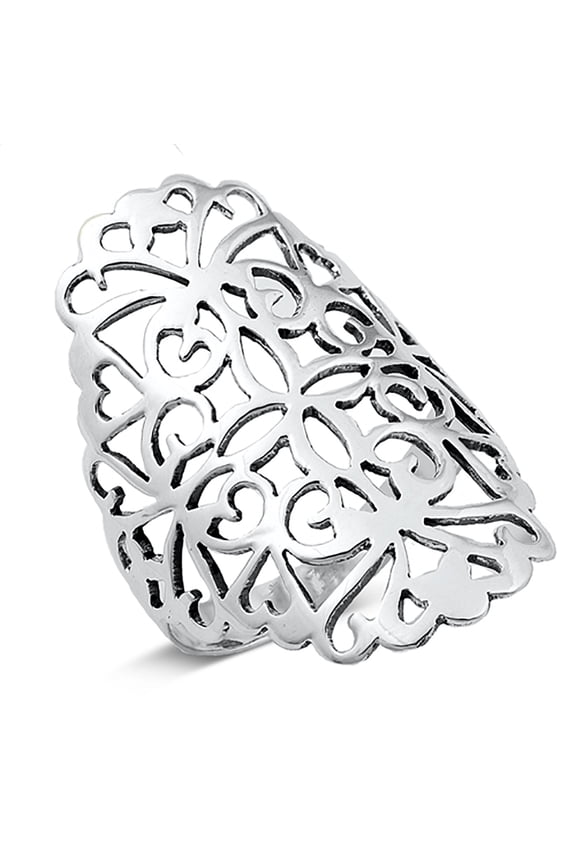 Sterling Silver Delicate Filigree Statement Ring Size 9