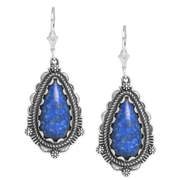 Sterling Silver Lapis Pear Shaped Gemstone Dangle Earrings