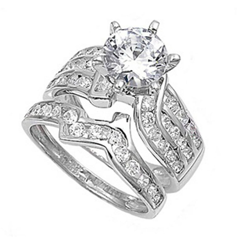 Sterling Silver Designer Engagement Ring ( Sizes 4 5 6 7 8 9 10 11 12 )  Wedding Band Bridal Set Rings (Size 5)