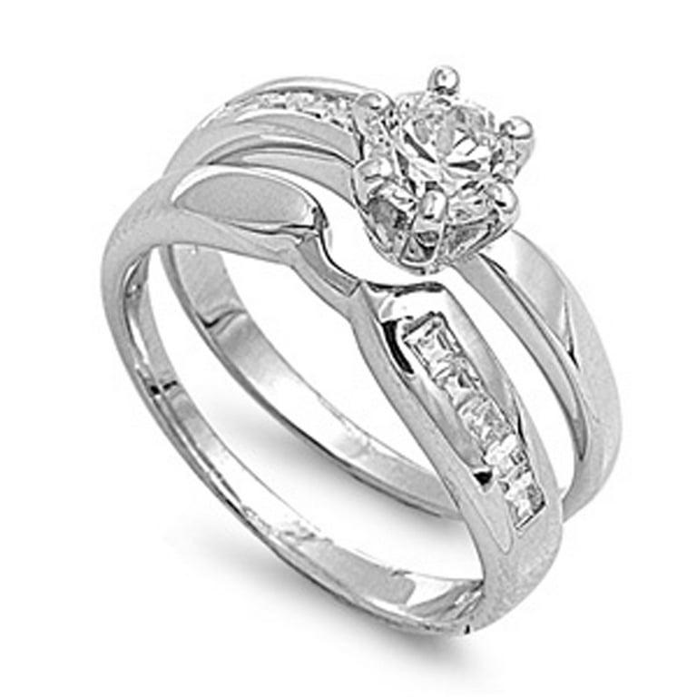 Sterling Silver Designer Engagement Ring ( Sizes 5 6 7 8 9 10 ) Wedding  Band Bridal Set Rings (Size 6)