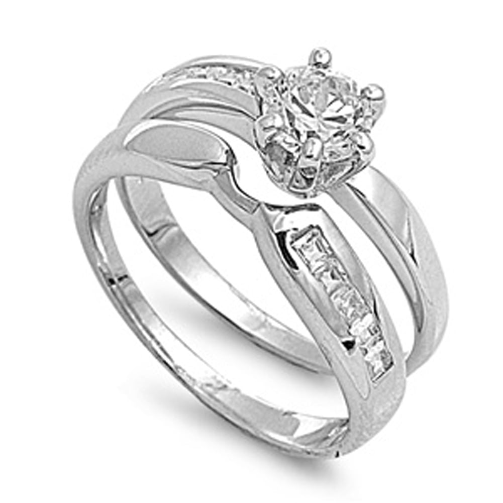 Sterling Silver Designer Engagement Ring Wedding Band Bridal Set White Cz 925 Female Size 9