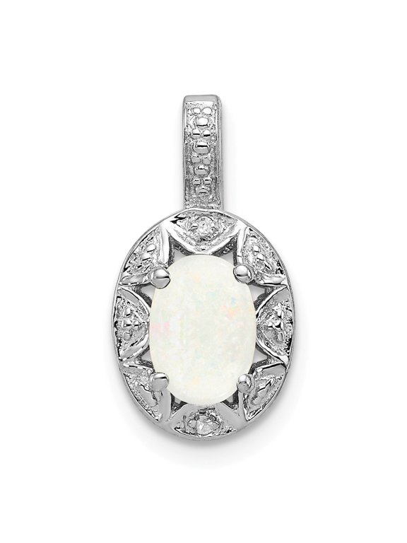 Sterling Silver Diam. & Created Opal Pendant Charm