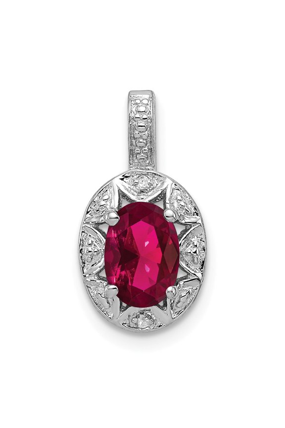 Sterling Silver Diam. & Created Ruby Pendant Charm