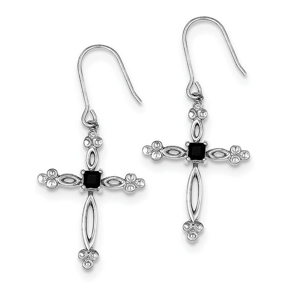 Sterling Silver Diamond Accent Cubic Zirconia Cross Earrings - .02 dwt - Measures 41x20mm Wide