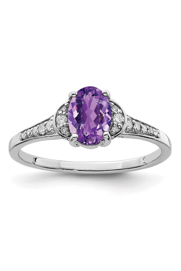 Sterling Silver Rhodium-plated Diamond & Amethyst Ring QR3091AM
