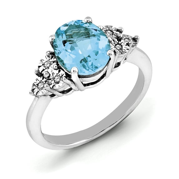 Sterling Silver Rhodium Diam. & Blue Topaz Ring QR3034BT