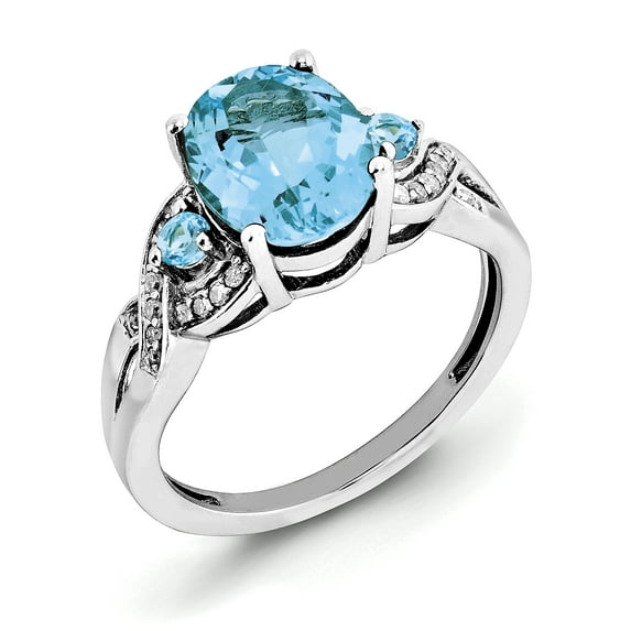 Sterling Silver Diamond & Blue Topaz Ring. Carat Wt- 0.1ct. Gem Wt- 3.25ct