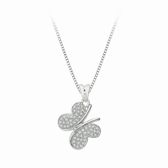 Sterling Silver, Diamond Butterfly Pendant with Chain (1/5 cttw)
