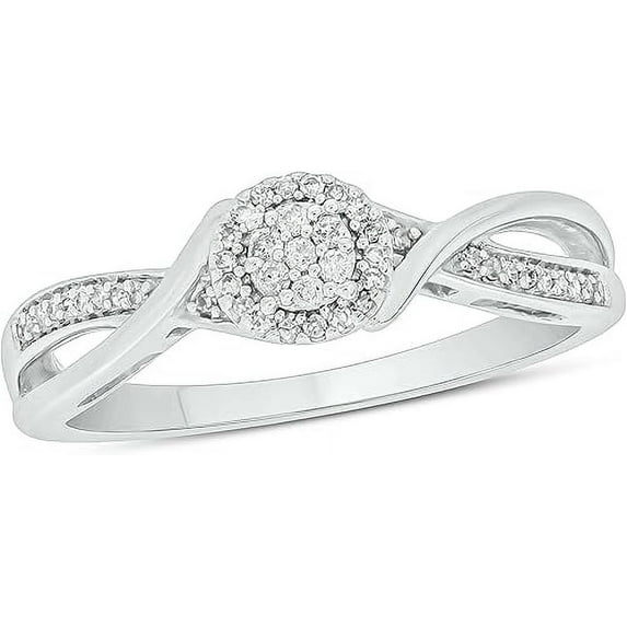 Sterling Silver Diamond Cluster Halo Promise Ring for Women, 1/10ct White Diamonds & Black Diamonds. Promise Bridal Ring & Women’s Engagement Ring