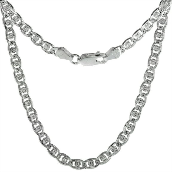 Sterling Silver Diamond Cut 4mm Valentin Chain Necklace for Men Nickel Free Italy 22 inch