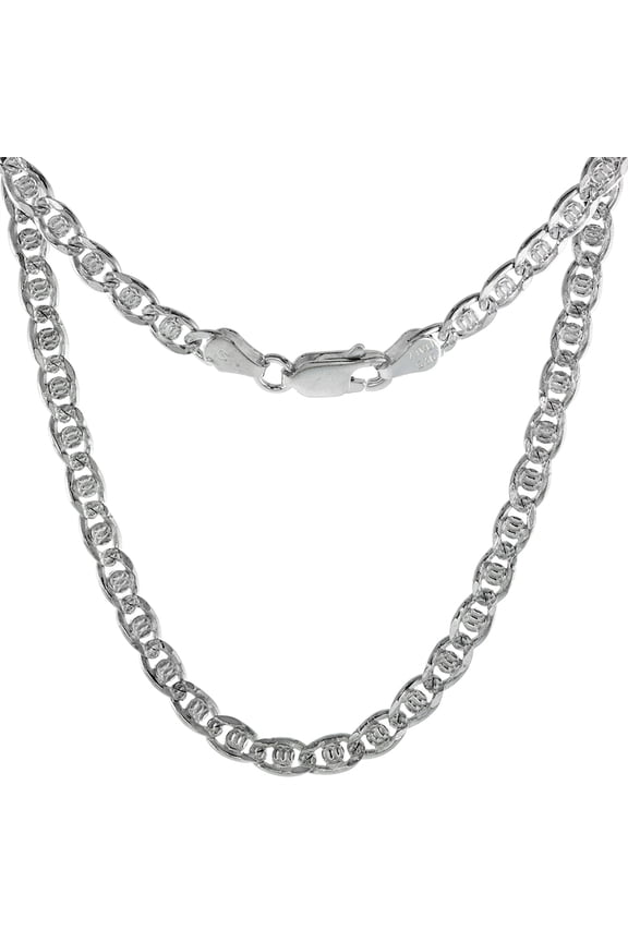 Sterling Silver Diamond Cut 4mm Valentin Chain Necklace for Men Nickel Free Italy 22 inch