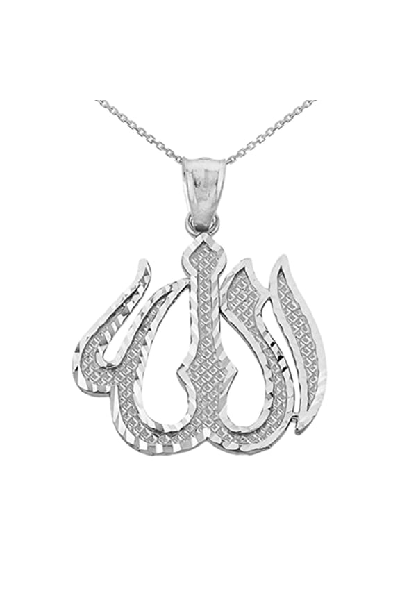 Sterling Silver Diamond Cut Allah Pendant Necklace, 18" Chain