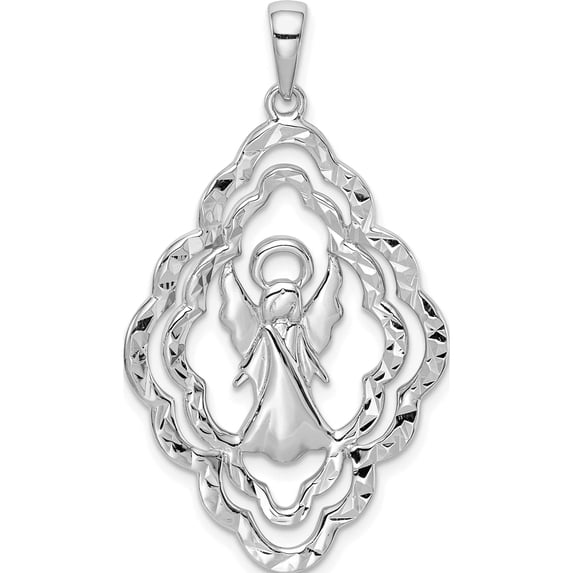 Sterling Silver Diamond-Cut Angel Pendant (40.53 X 22.86) Made In Thailand qc9711