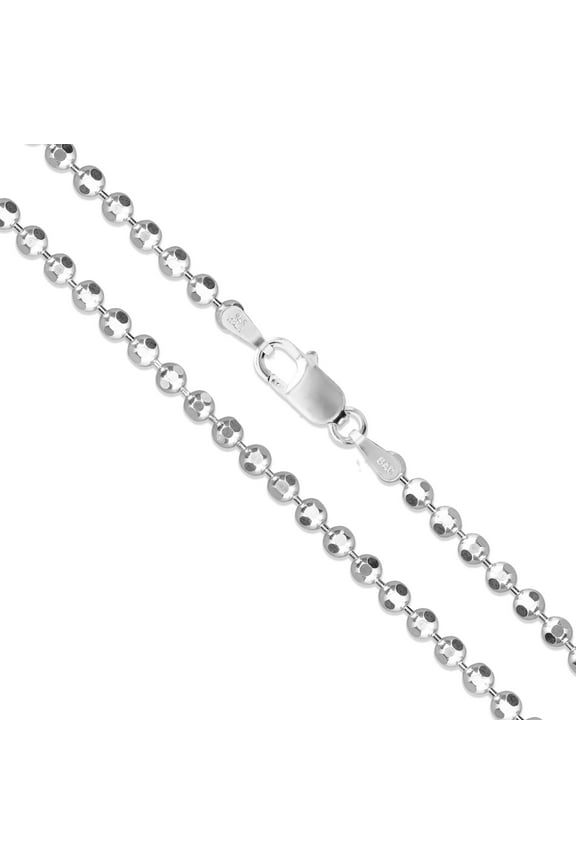 Sterling Silver Diamond-Cut Ball Bead Chain 2.3mm 925 Italy Dog Tag Necklace 18" Jewelry Female