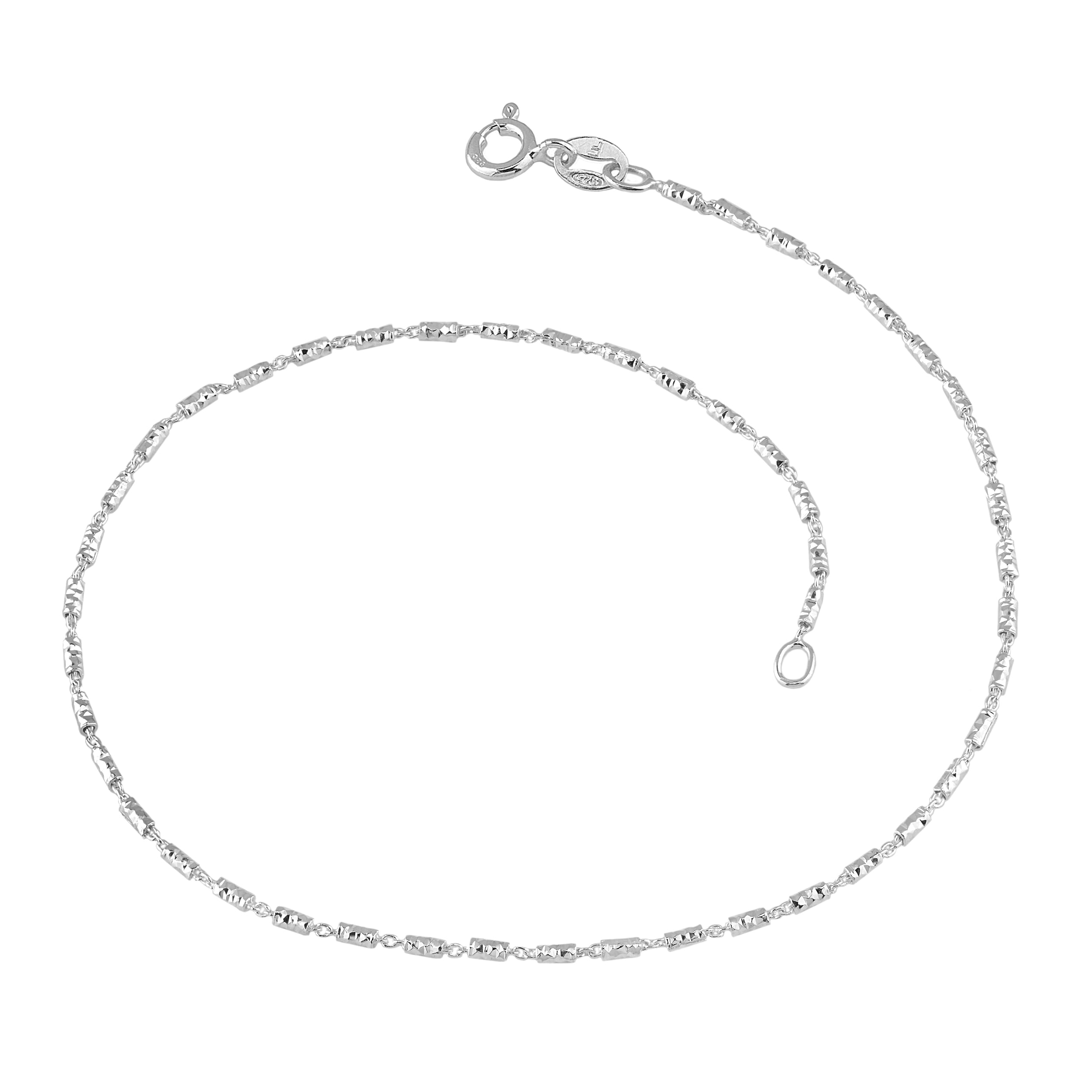 KoolJewelry Sterling Silver Diamond-cut Bar Link Anklet (1.5mm, 10 inch)