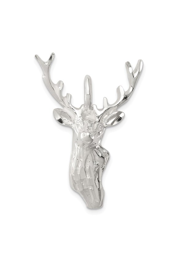 Sterling Silver Diamond Cut Deer Head Pendant Charm