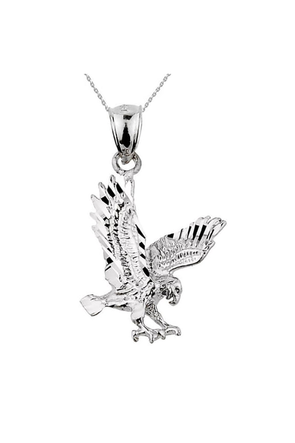 Sterling Silver Diamond Cut Eagle Pendant Necklace 18"