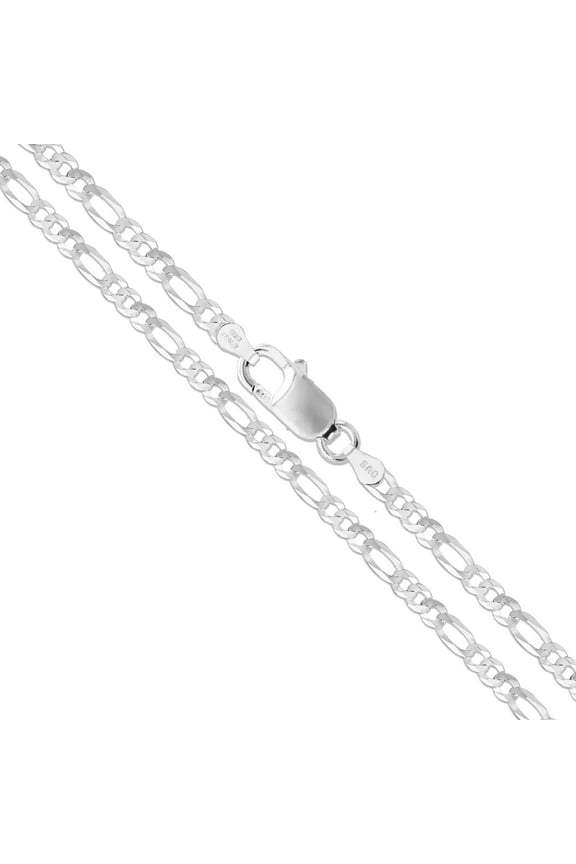 Sterling Silver Diamond-Cut Figaro Link Chain 3.4mm Solid 925 Italy Necklace 22" Jewelry Female