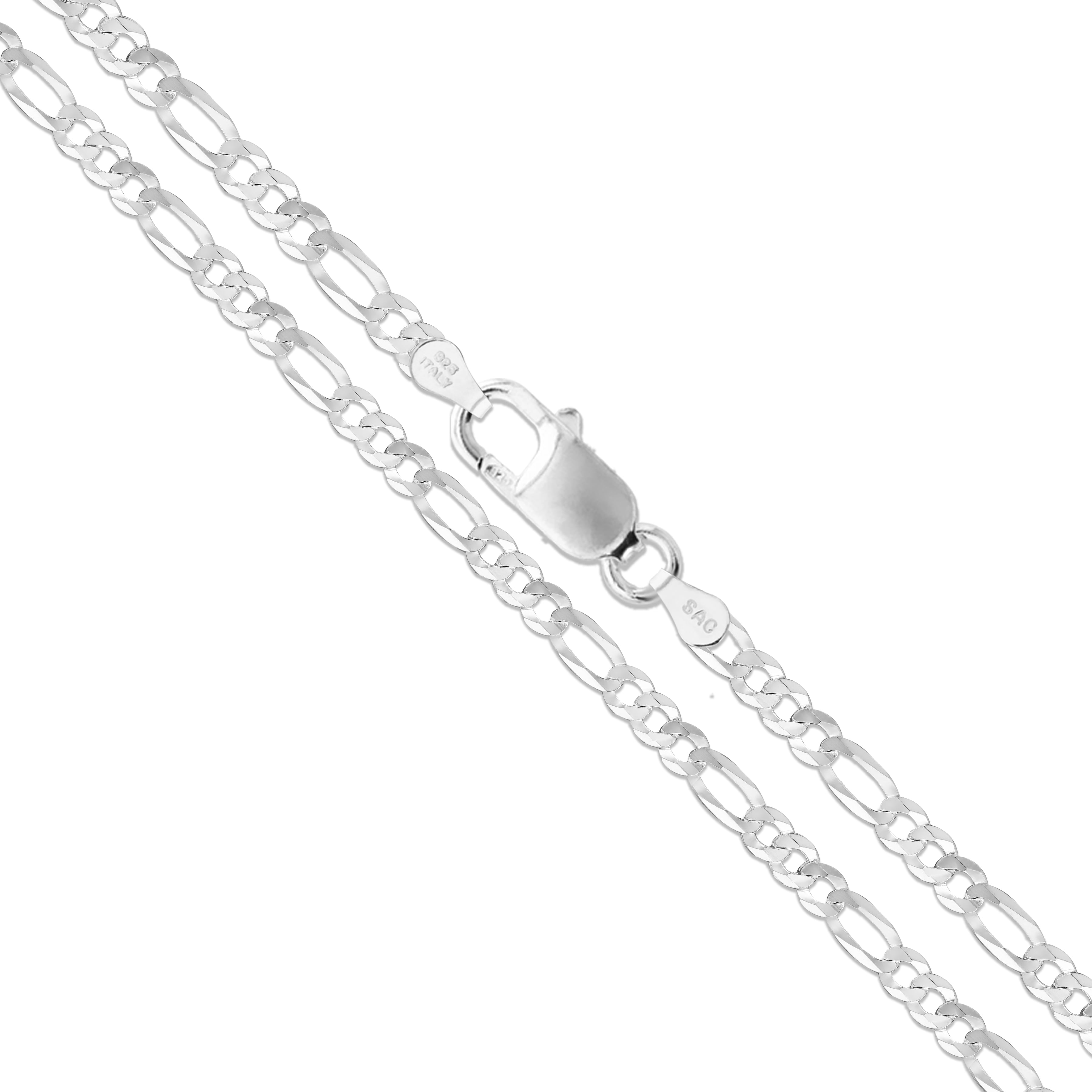 Sterling Silver Diamond-Cut Figaro Link Chain 3.9mm Solid 925 Italy Necklace 18" Jewelry Female