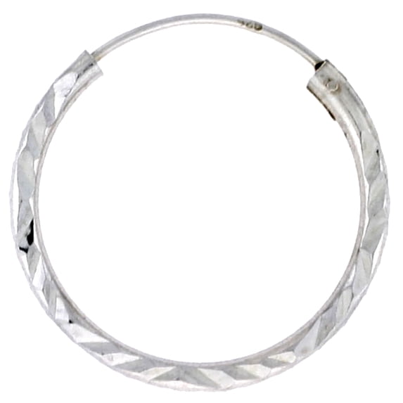 Sterling Silver Diamond Cut Hoop Earrings, 13/16 inch wide