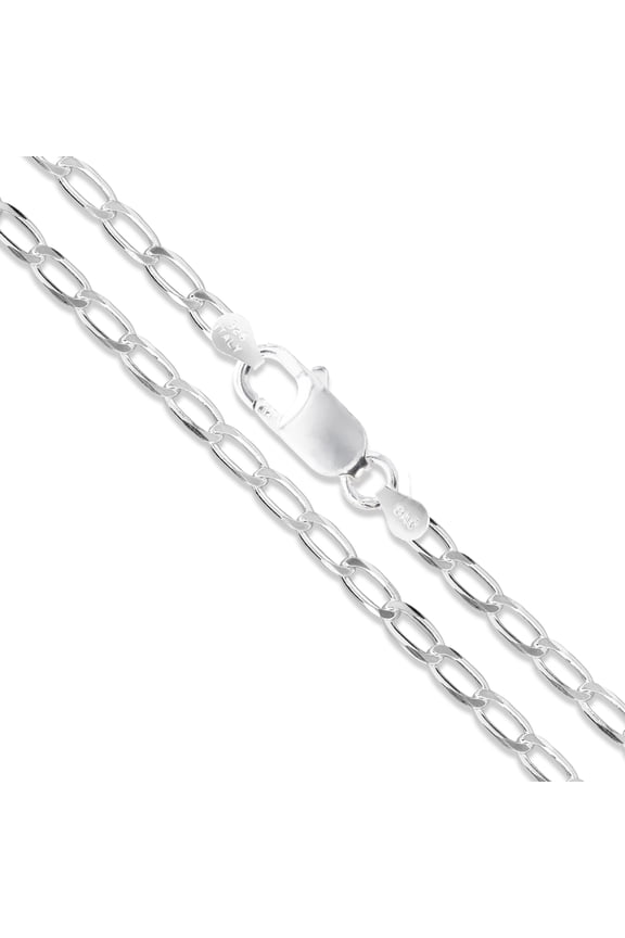Sterling Silver Diamond-Cut Long Curb Chain 3mm Solid 925 Italy Necklace 16" Jewelry Female Unisex