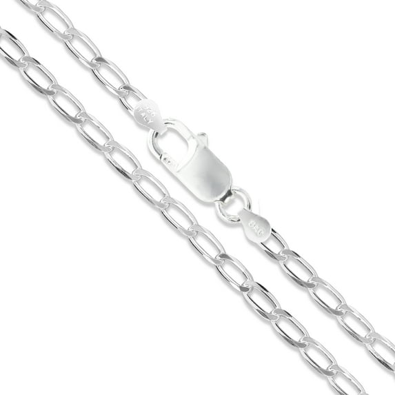 Sterling Silver Diamond-Cut Long Curb Chain 3mm Solid 925 Italy Necklace 16" Jewelry Female Unisex