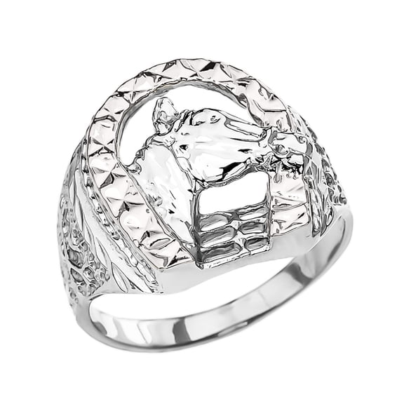 Sterling Silver Diamond Cut Lucky Horseshoe Ring- Size 10