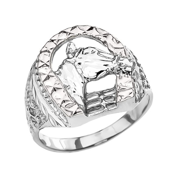 Sterling Silver Diamond Cut Lucky Horseshoe Ring- Size 11