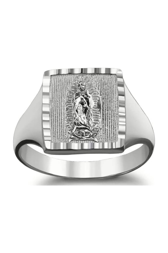 Sterling Silver Diamond Cut Our Lady of Guadalupe Signet Ring - Size 4