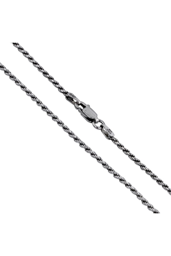 Sterling Silver Diamond-Cut Oxidized Rope Chain 1.7mm 925 Antiqued Necklace 20" Jewelry Female