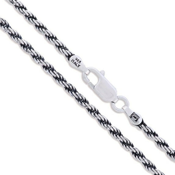 Sterling Silver Diamond-Cut Oxidized Rope Chain 2.5mm 925 Antiqued Bracelet Anklet 8" Jewelry Female