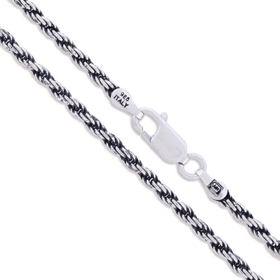 Sterling Silver Diamond-Cut Oxidized Rope Chain 2.5mm 925 Antiqued Necklace 16" Jewelry Female