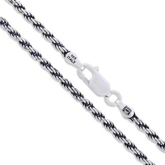 Sterling Silver Diamond-Cut Oxidized Rope Chain 2.5mm 925 Antiqued Necklace 28" Jewelry Female