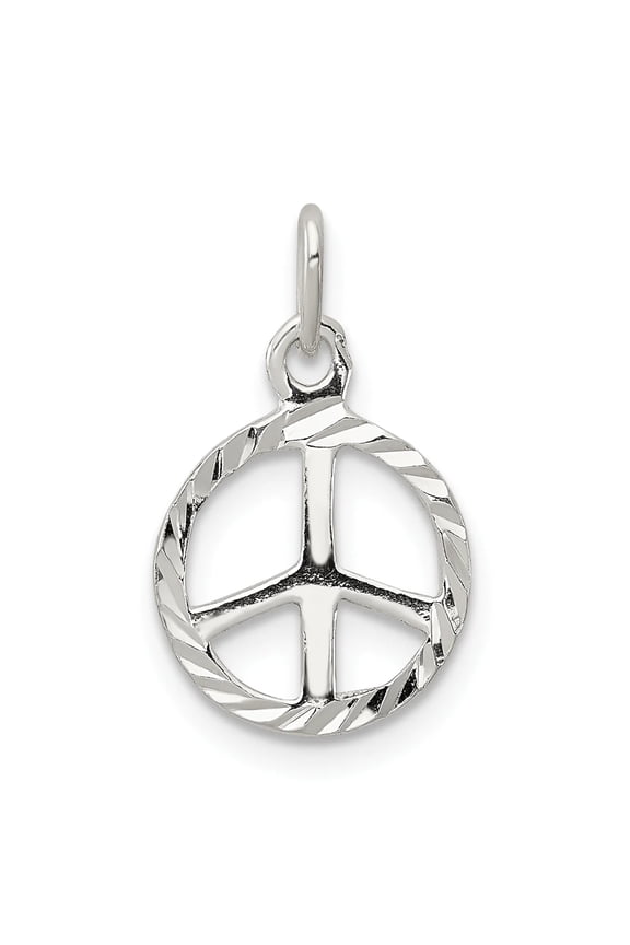 Sterling Silver Diamond-Cut Peace Sign Symbol Charm