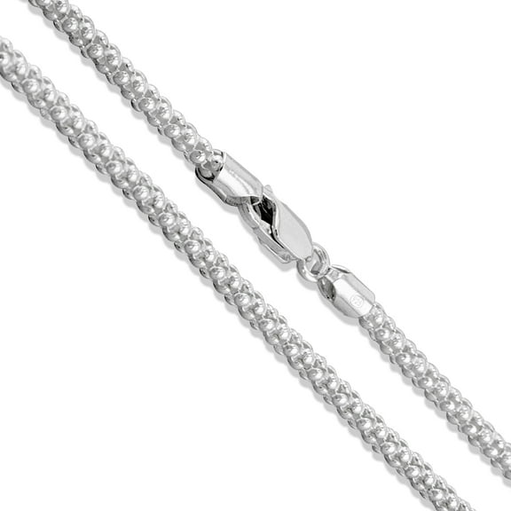 Sterling Silver Diamond-Cut Popcorn Chain 3mm Solid 925 Italy Necklace 16" Jewelry Female Unisex