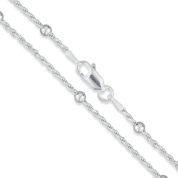 Sterling Silver Diamond-Cut Rope Bead Chain 1.5mm Solid 925 Italy 18" Jewelry Female Unisex