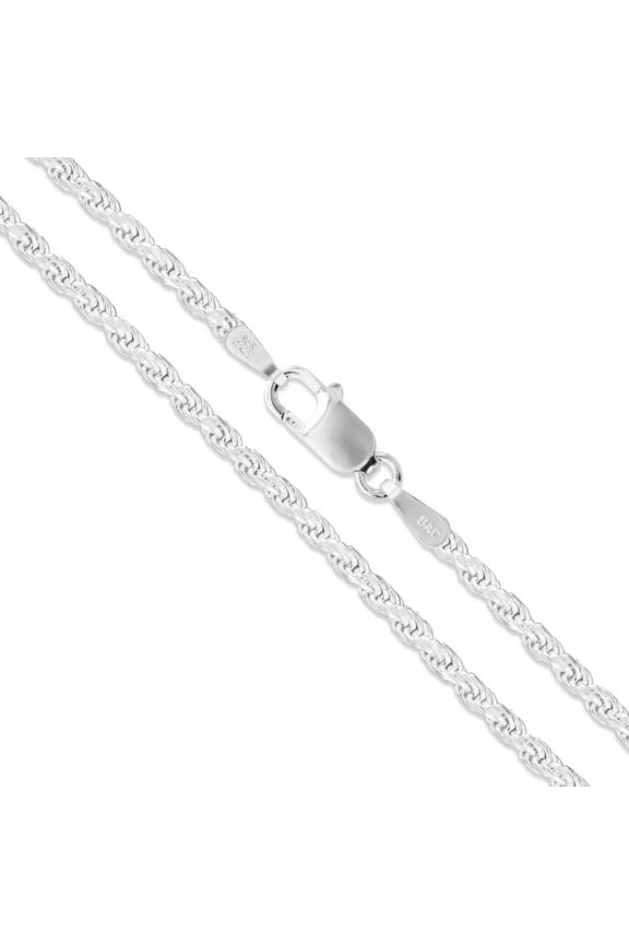 Sterling Silver Diamond-Cut Rope Chain 2.5mm Solid 925 Italy Necklace 18" Jewelry Female Unisex