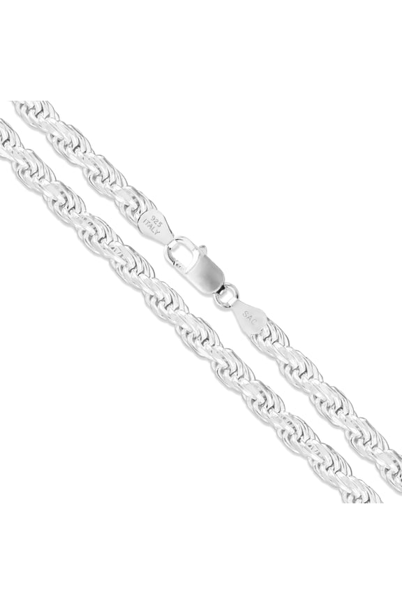 Sterling Silver Diamond-Cut Rope Chain 3.7mm Solid 925 Italy Necklace 22" Jewelry Female Unisex