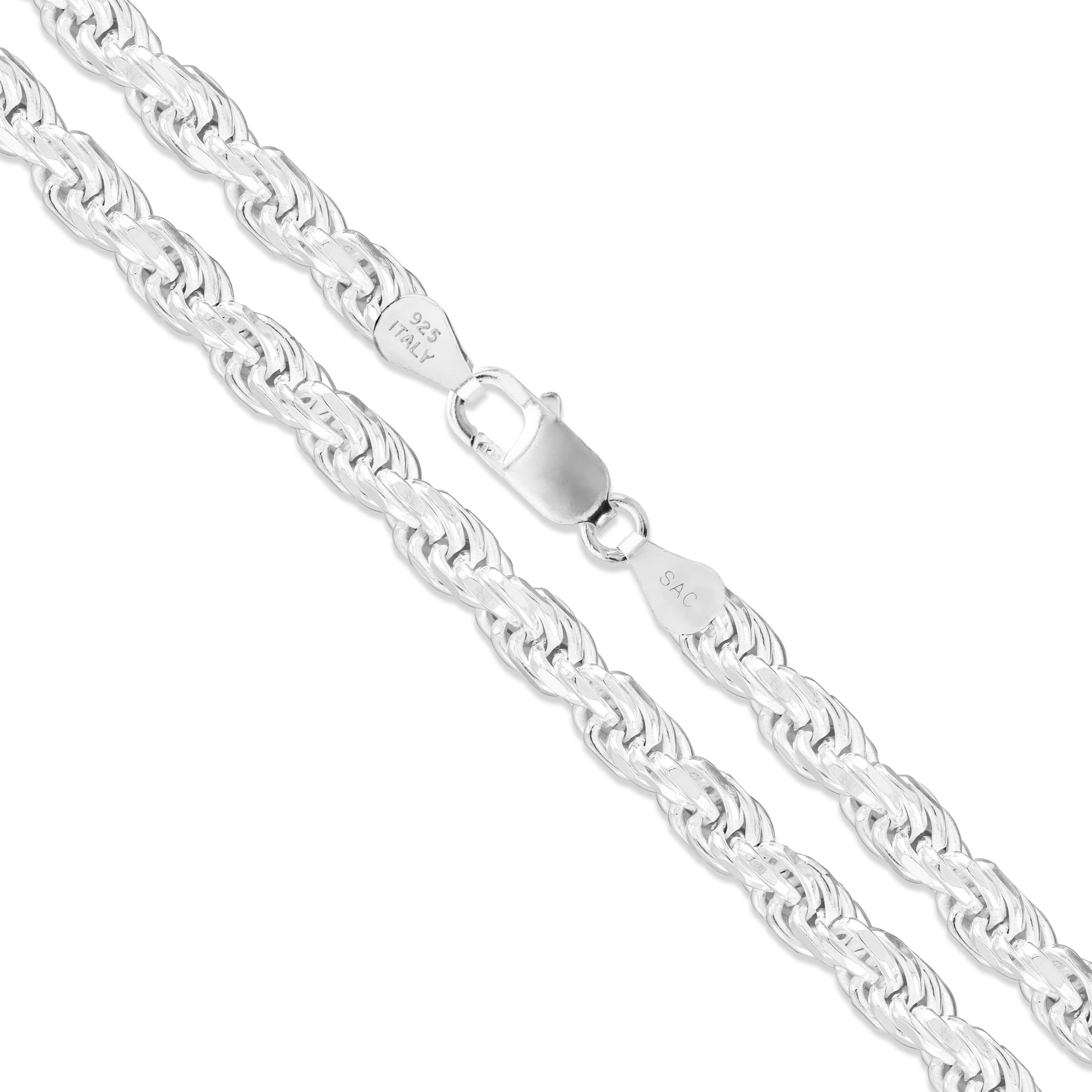 Sterling Silver Diamond-Cut Rope Chain 3.7mm Solid 925 Italy Necklace 24" Jewelry Female Unisex