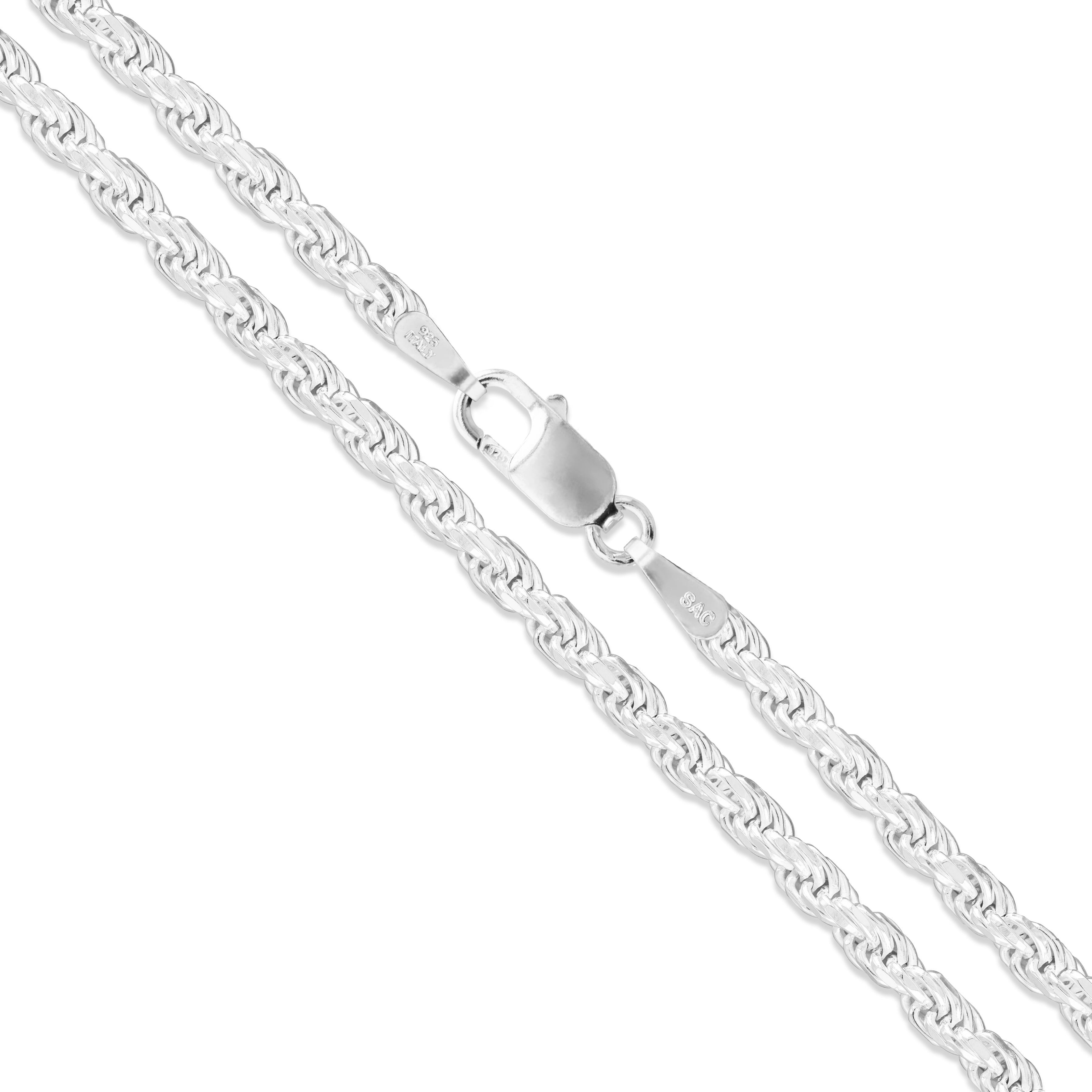 Sterling Silver Diamond-Cut Rope Chain 3mm Solid 925 Italy Necklace 28" Jewelry Female Unisex