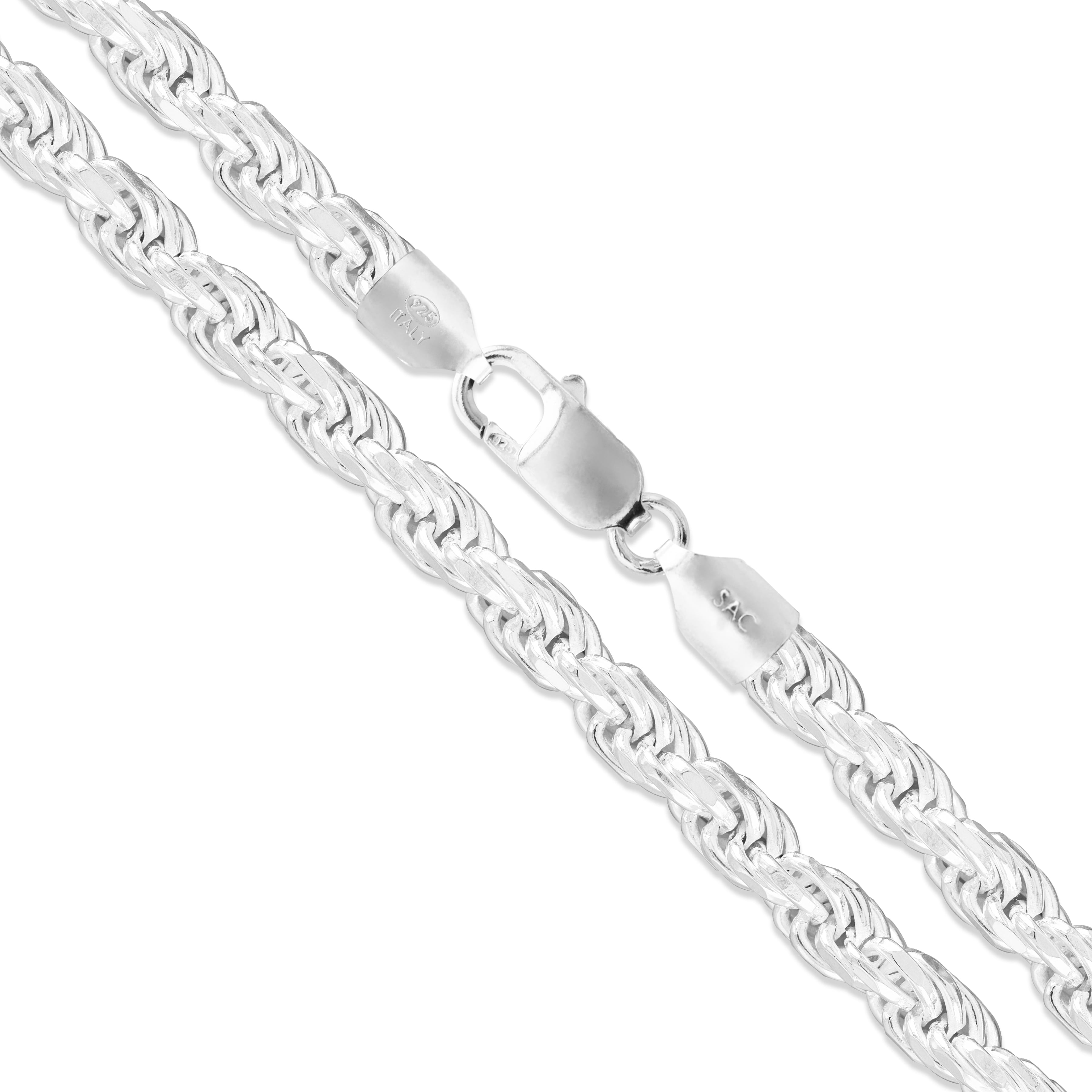 Sterling Silver Diamond-Cut Rope Chain 5.4mm Solid 925 Italy