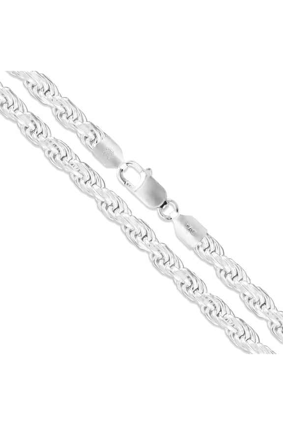 Sterling Silver Diamond-Cut Rope Chain 5.4mm Solid 925 Italy Necklace 22" Jewelry Female Unisex