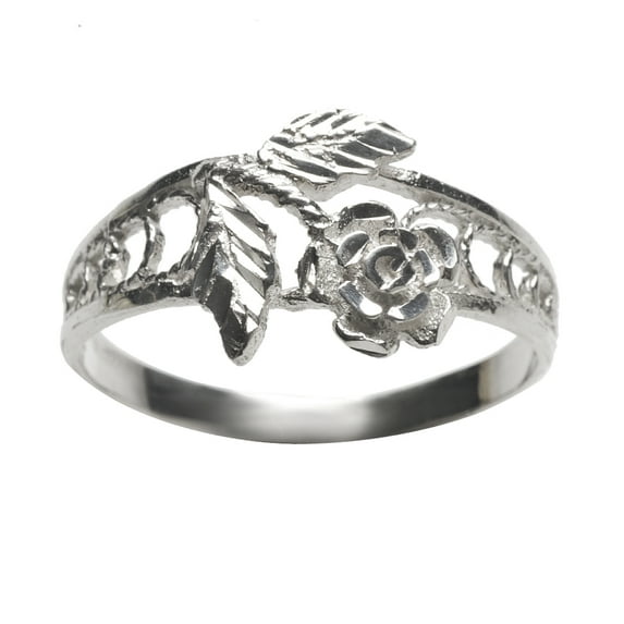 Sterling Silver Diamond Cut Rose Ring